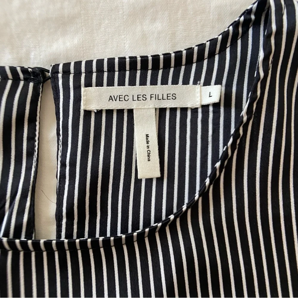 Anthropologie Avec Les Filles Black Pinstripe Long Sleeve Blouse